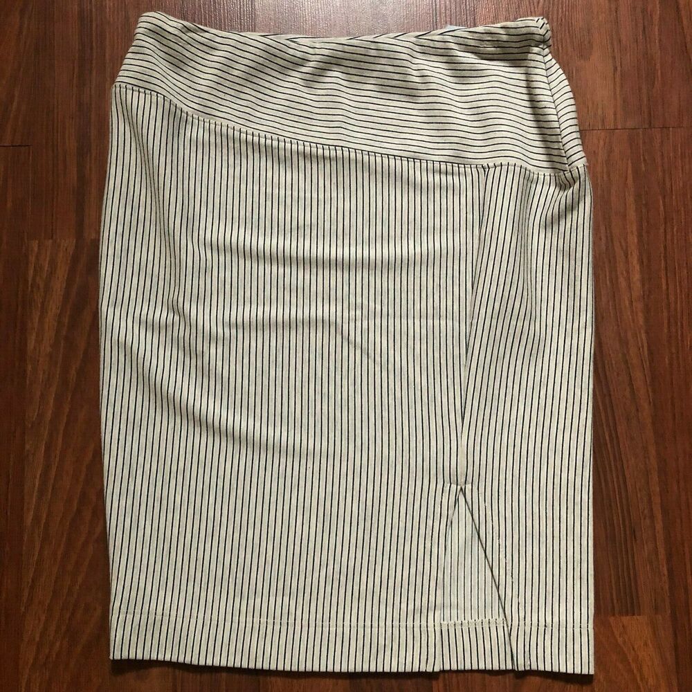 Three Dots Striped Pencil Knit Bodycon Slit Mini Skirt S New